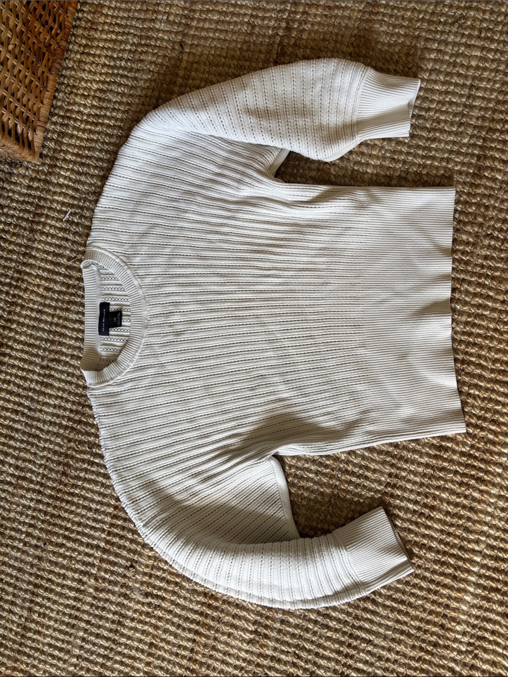Club Monaco Cream Ribbed Crewneck Sweater